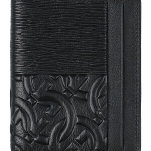 New Salvatore Ferragamo Black Key Card Holder with Embossed Design Including Box